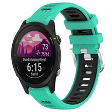 Per Garmin Forerunner 255S Music 18mm Cinturino sportivo in silicone con fibbia in acciaio bicolore (lago blu + nero)