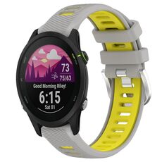 Per Garmin Forerunner 255S Music 18mm Cinturino sportivo in silicone con fibbia in acciaio bicolore (grigio + giallo)