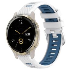 Per Garmin Venu 2S 18mm Cinturino sportivo in silicone con fibbia in acciaio bicolore (bianco + blu)