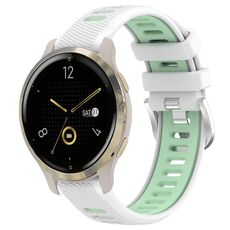 Per Garmin Venu 2S 18mm Cinturino sportivo in silicone con fibbia in acciaio bicolore (bianco + verde acqua)