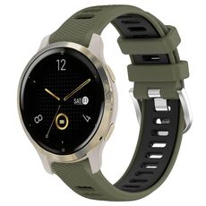 Per Garmin Venu 2S 18mm cinturino sportivo in silicone con fibbia in acciaio bicolore (verde militare + nero)