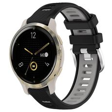 Per Garmin Venu 2S 18mm Cinturino sportivo in silicone con fibbia in acciaio bicolore (nero + grigio)