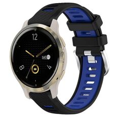 Per Garmin Venu 2S 18mm cinturino sportivo in silicone con fibbia in acciaio bicolore (nero + blu)