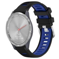 Per Garmin Vivomove 3S 18mm Cinturino sportivo in silicone con fibbia in acciaio bicolore (nero + blu)