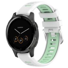 Per Garmin Vivoactive 4S 18mm Cinturino sportivo in silicone con fibbia in acciaio bicolore (bianco + verde acqua)