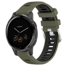 Per Garmin Vivoactive 4S 18mm Cinturino sportivo in silicone con fibbia in acciaio bicolore (verde militare + nero)