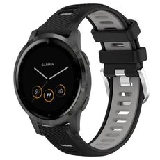 Per Garmin Vivoactive 4S 18mm Cinturino sportivo in silicone con fibbia in acciaio bicolore (nero + grigio)