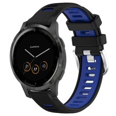 Per Garmin Vivoactive 4S 18mm Cinturino sportivo in silicone con fibbia in acciaio bicolore (nero + blu)