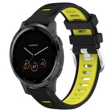 Per Garmin Vivoactive 4S 18mm Cinturino sportivo in silicone con fibbia in acciaio bicolore (nero + verde lime)