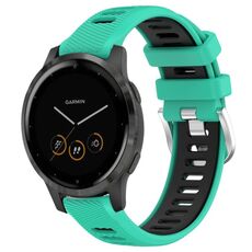 Per Garmin Vivoactive 4S 18mm Cinturino sportivo in silicone con fibbia in acciaio bicolore (blu lago + nero)