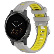 Per Garmin Vivoactive 4S 18mm Cinturino sportivo in silicone con fibbia in acciaio bicolore (grigio + giallo)