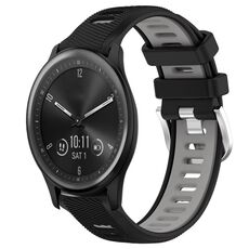 Per Garmin Vivomove Sport 20mm Cinturino sportivo in silicone con fibbia in acciaio bicolore (nero + grigio)