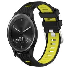 Per Garmin Vivomove Sport 20mm Cinturino sportivo in silicone con fibbia in acciaio bicolore (nero + verde lime)