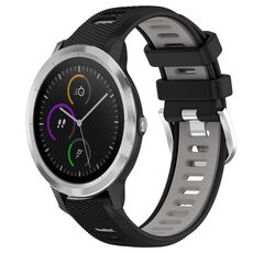 Per Garmin Vivoactive3 20mm Cinturino sportivo in silicone con fibbia in acciaio bicolore (nero + grigio)