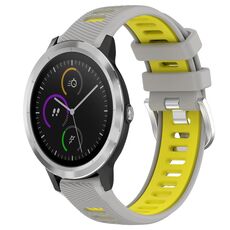 Per Garmin Vivoactive3 20mm Cinturino sportivo in silicone con fibbia in acciaio bicolore (grigio + giallo)