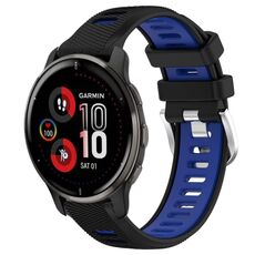 Per Garmin Venu 2 Plus 20mm Cinturino sportivo in silicone con fibbia in acciaio bicolore (nero + blu)