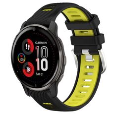 Per Garmin Venu 2 Plus 20mm Cinturino sportivo in silicone con fibbia in acciaio bicolore (nero + verde lime)