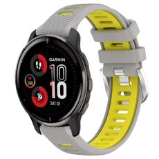 Per Garmin Venu 2 Plus 20mm Cinturino sportivo in silicone con fibbia in acciaio bicolore (grigio + giallo)