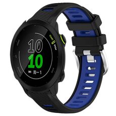 Per Garmin Forerunner 158 20mm Cinturino sportivo in silicone con fibbia in acciaio bicolore (nero + blu)