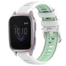 Per Garmin Venu SQ 20mm Cinturino sportivo in silicone con fibbia in acciaio bicolore (bianco + verde acqua)