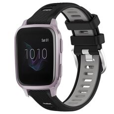 Per Garmin Venu SQ 20mm Cinturino sportivo in silicone con fibbia in acciaio bicolore (nero + grigio)