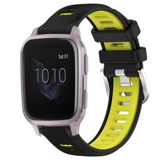 Per Garmin Venu SQ 20mm Cinturino sportivo in silicone con fibbia in acciaio bicolore (nero + verde lime)