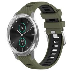 Per Garmin VivoMove Luxe 20mm Cinturino sportivo in silicone con fibbia in acciaio bicolore (verde militare + nero)