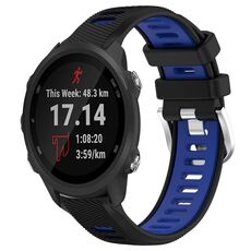 Per Garmin Forerunner 245 20mm Cinturino sportivo in silicone con fibbia in acciaio bicolore (nero + blu)