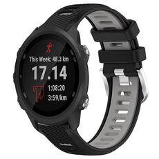 Per Garmin Forerunner 245 Music 20mm Cinturino sportivo in silicone con fibbia in acciaio bicolore (nero + grigio)