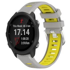 Per Garmin Forerunner 245 Music 20mm Cinturino sportivo in silicone con fibbia in acciaio bicolore (grigio + giallo)