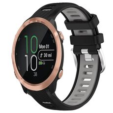 Per Garmin Forerunner 645 Music 20mm Cinturino sportivo in silicone con fibbia in acciaio bicolore (nero + grigio)