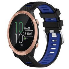 Per Garmin Forerunner 645 Music 20mm Cinturino sportivo in silicone con fibbia in acciaio bicolore (nero + blu)