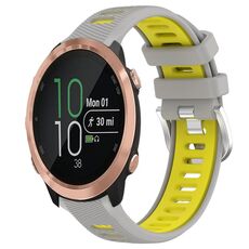Per Garmin Forerunner 645 Music 20mm Cinturino sportivo in silicone con fibbia in acciaio bicolore (grigio + giallo)