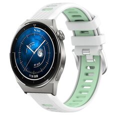 Per Huawei Watch GT3 Pro 43mm 20mm Cinturino sportivo in silicone con fibbia in acciaio bicolore (bianco + verde acqua)