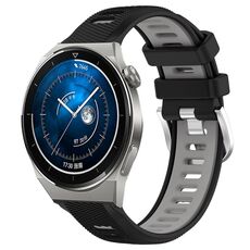 Per Huawei Watch GT3 Pro 43mm 20mm Cinturino sportivo in silicone con fibbia in acciaio bicolore (nero + grigio)