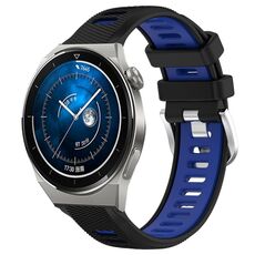 Per Huawei Watch GT3 Pro 43mm 20mm Cinturino sportivo in silicone con fibbia in acciaio bicolore (nero + blu)