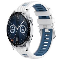 Per Huawei Watch GT3 42mm 20mm Cinturino sportivo in silicone con fibbia in acciaio bicolore (bianco + blu)