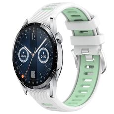 Per Huawei Watch GT3 42mm 20mm Cinturino sportivo in silicone con fibbia in acciaio bicolore (bianco + verde acqua)