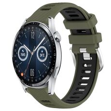 Per Huawei Watch GT3 42mm 20mm Cinturino sportivo in silicone con fibbia in acciaio bicolore (verde militare + nero)