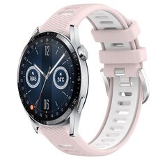 Per Huawei Watch GT3 42mm 20mm Cinturino sportivo in silicone con fibbia in acciaio bicolore (rosa + bianco)