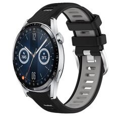 Per Huawei Watch GT3 42mm 20mm Cinturino sportivo in silicone con fibbia in acciaio bicolore (nero + grigio)