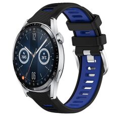 Per Huawei Watch GT3 42mm 20mm Cinturino sportivo in silicone con fibbia in acciaio bicolore (nero + blu)