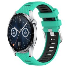 Per Huawei Watch GT3 42mm 20mm Cinturino sportivo in silicone con fibbia in acciaio bicolore (lago blu + nero)