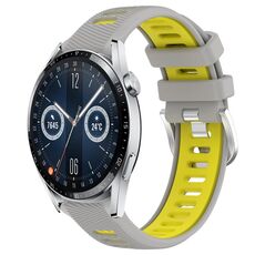 Per Huawei Watch GT3 42mm 20mm Cinturino sportivo in silicone con fibbia in acciaio bicolore (grigio + giallo)