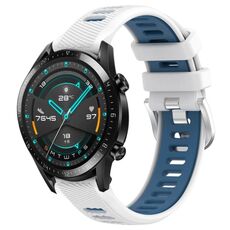 Per Huawei Watch GT2 42mm 20mm Cinturino sportivo in silicone con fibbia in acciaio bicolore (bianco + blu)