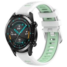 Per Huawei Watch GT2 42mm 20mm Cinturino sportivo in silicone con fibbia in acciaio bicolore (bianco + verde acqua)