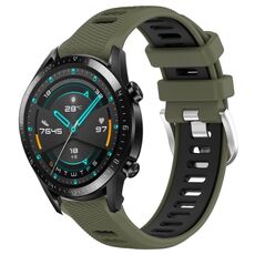 Per Huawei Watch GT2 42mm 20mm Cinturino sportivo in silicone con fibbia in acciaio bicolore (verde militare + nero)