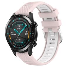Per Huawei Watch GT2 42mm 20mm Cinturino sportivo in silicone con fibbia in acciaio bicolore (rosa + bianco)