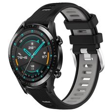 Per Huawei Watch GT2 42mm 20mm Cinturino sportivo in silicone con fibbia in acciaio bicolore (nero + grigio)