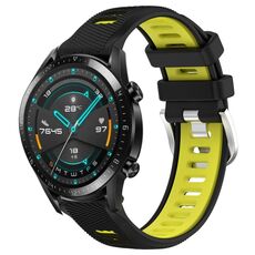 Per Huawei Watch GT2 42mm 20mm Cinturino sportivo in silicone con fibbia in acciaio bicolore (nero + verde lime)